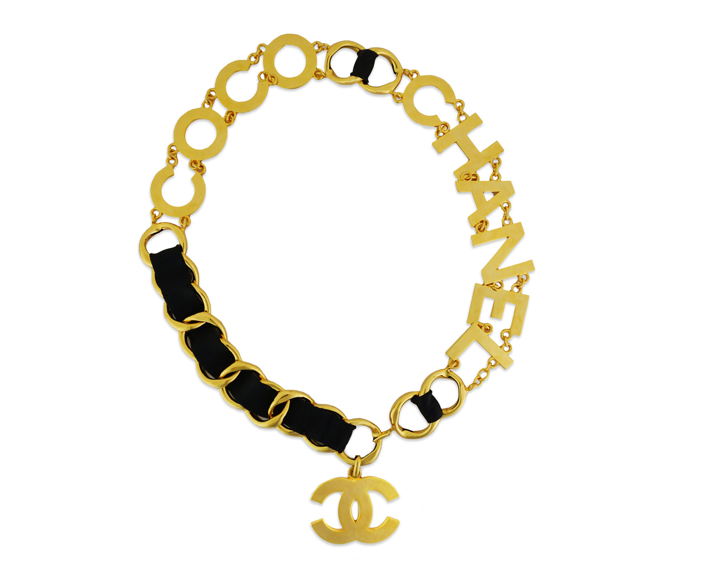 Chanel Vintage Rare XL “COCO CHANEL” Letter Leather Chain Belt