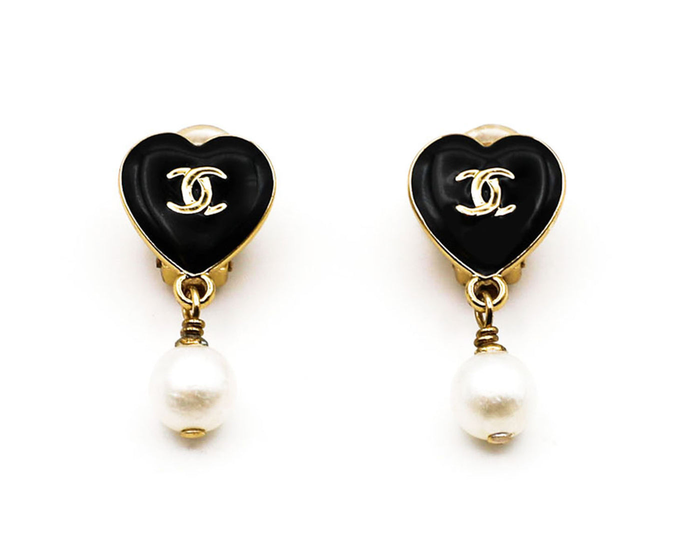 Chanel Vintage Black Enamel & Pearl Heart Drop Earrings – Classic Coco  Authentic Vintage Luxury
