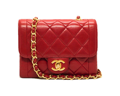 Chanel Vintage Rare Red Lambskin Mini Square Flap