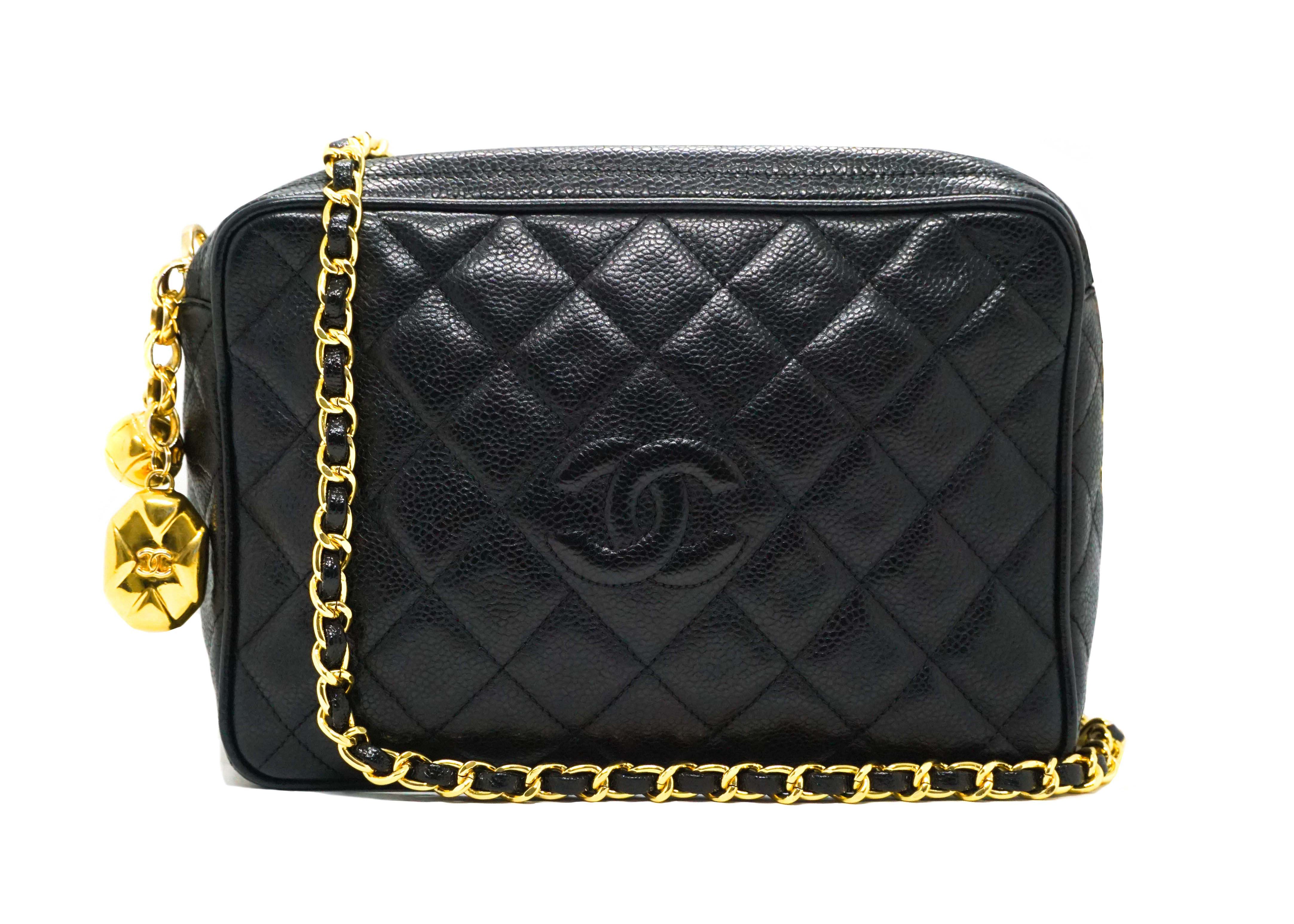 Chanel Vintage Chanel Black Caviar Quilted Leather Waist Pouch Gold