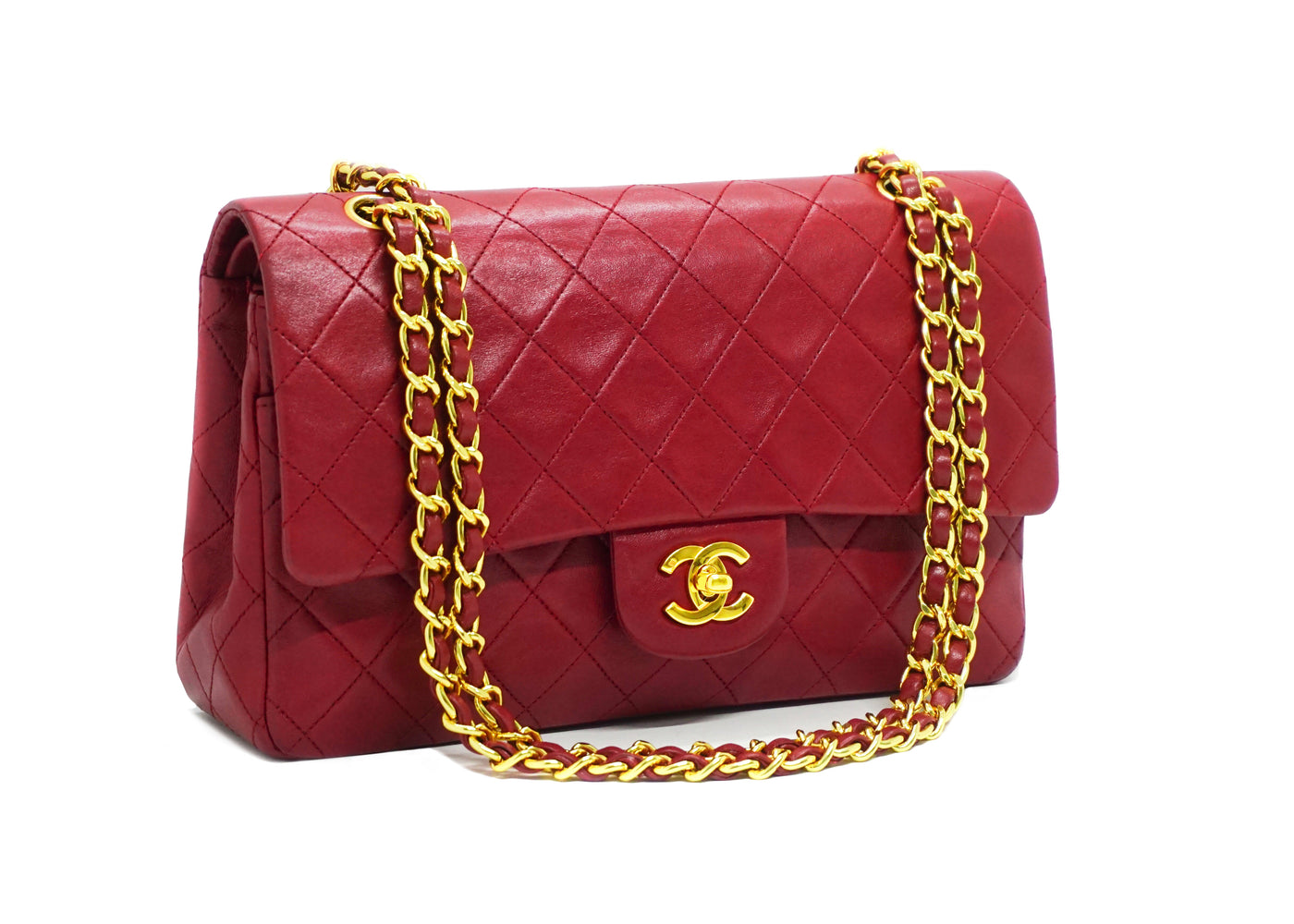 Chanel Vintage Red Lambskin Medium Classic Double Flap