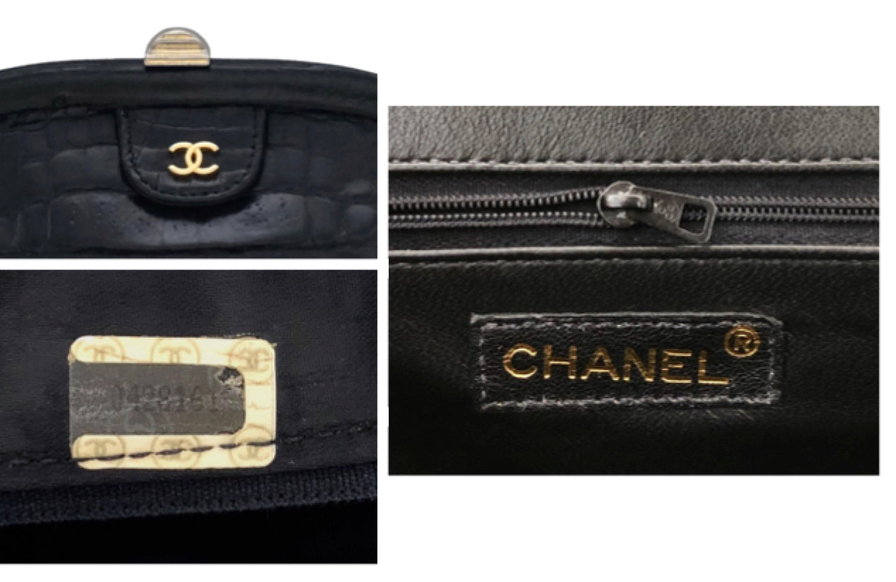 Chanel Vintage Black Crocodile Mini Convertible Clutch