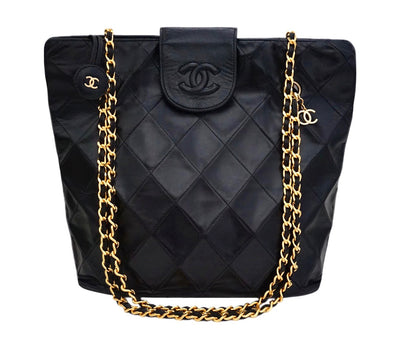 Authentic Chanel Vintage Black Quilted Lambskin Tote