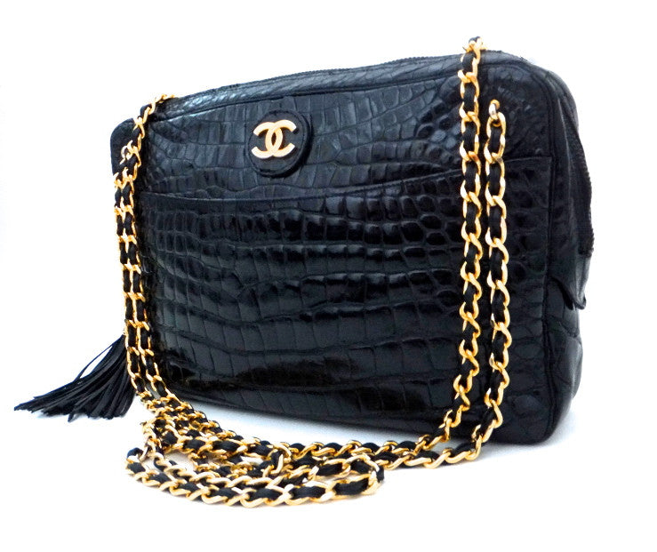 Authentic Chanel Vintage Black Alligator/ Crocodile 2.55 9” Flap Handb –  Classic Coco Authentic Vintage Luxury