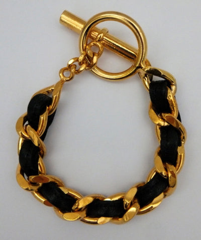 Authentic Chanel Vintage Black Thick Chain Bracelet