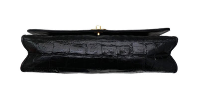 Chanel Vintage Black Crocodile 10” Flap Handbag