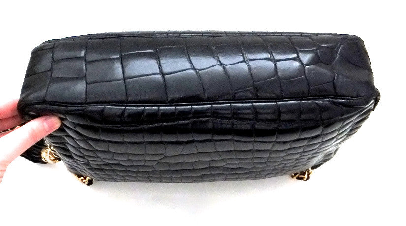 Authentic Chanel Vintage Black Alligator Camera Handbag