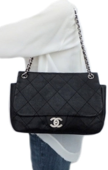 Authentic Chanel Black Caviar Distressed Jumbo + Wallet