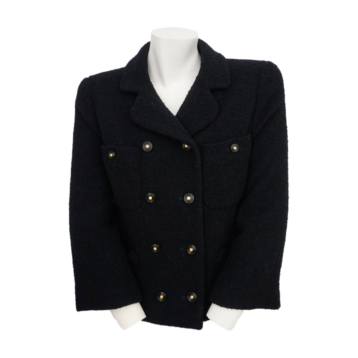 Chanel Vintage Classic Black Boclue Tweed Jacket
