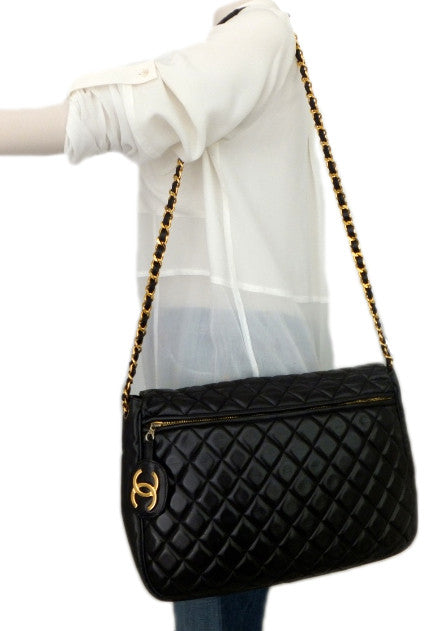 Authentic Chanel Vintage Black Rare Quilted Jumbo Flap Handbag