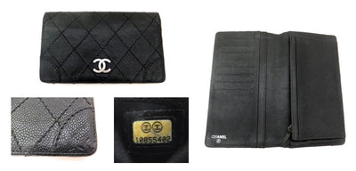 Authentic Chanel Black Caviar Distressed Jumbo + Wallet