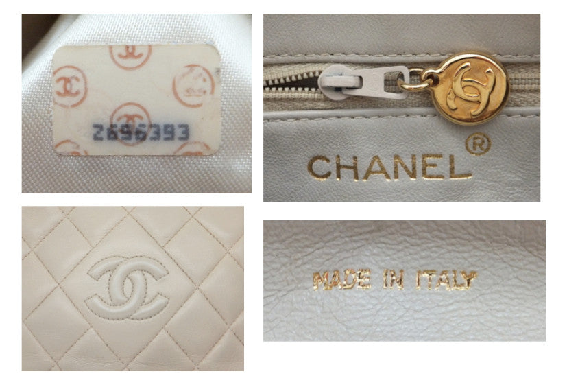 CHANEL　　VINTAGE　made in ITALY Authentic Chanel Vintage Beige Lambskin Quilted Camera Style