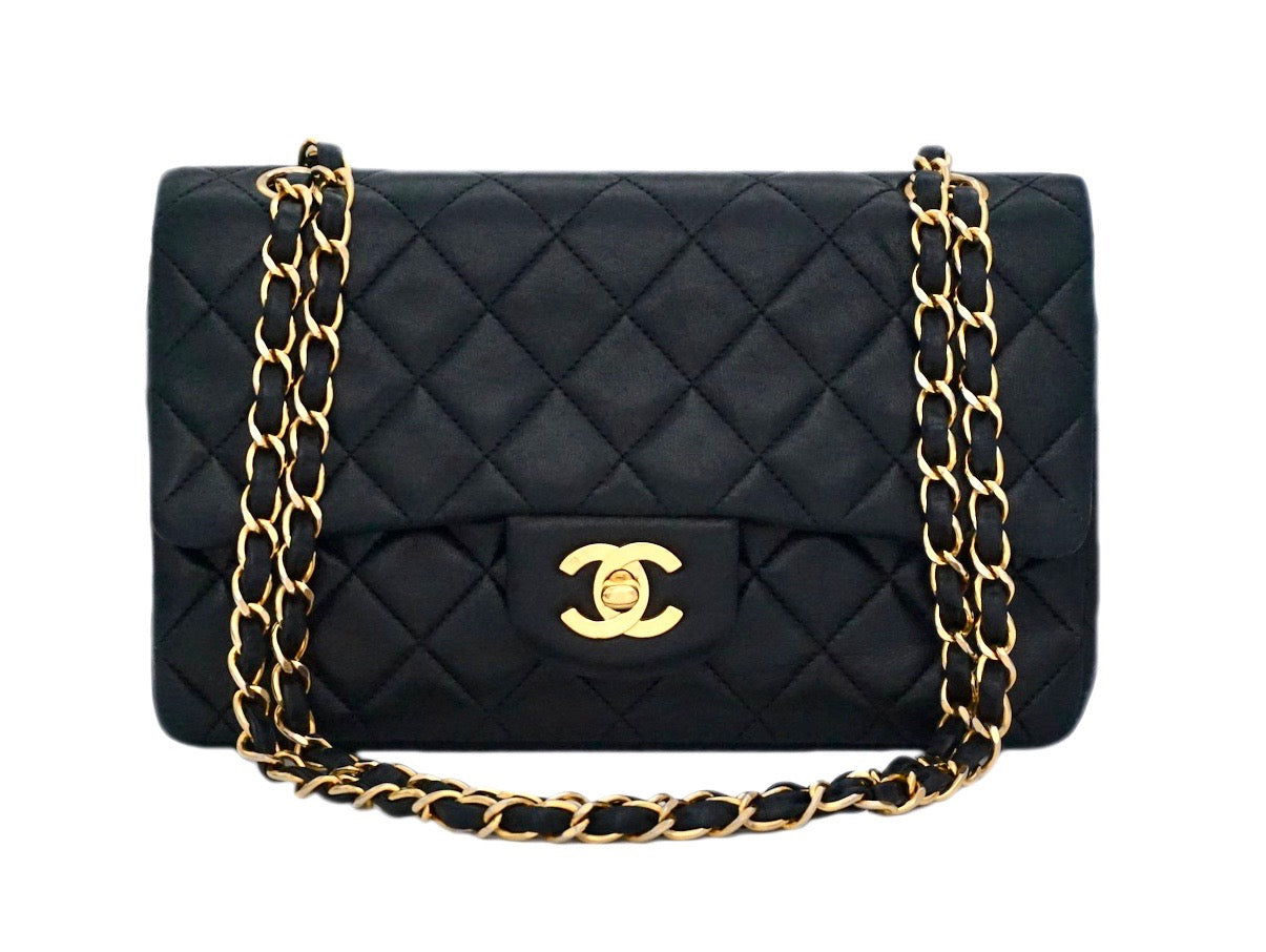 Authentic Chanel Vintage Black Lambskin 2.55 9” Flapover
