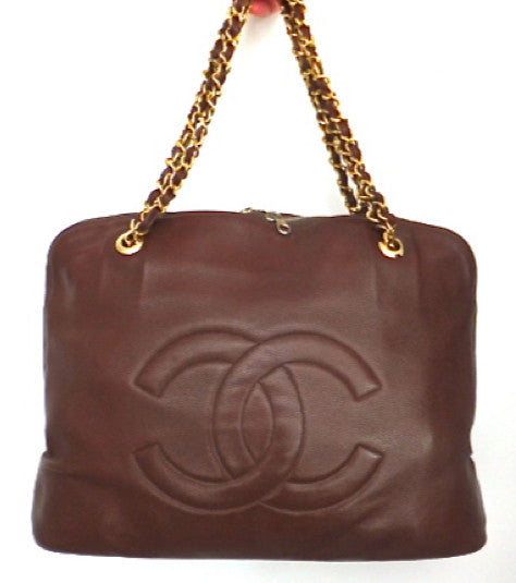 Authentic Chanel Vintage Whiskey Brown Caviar Large Shopper Tote