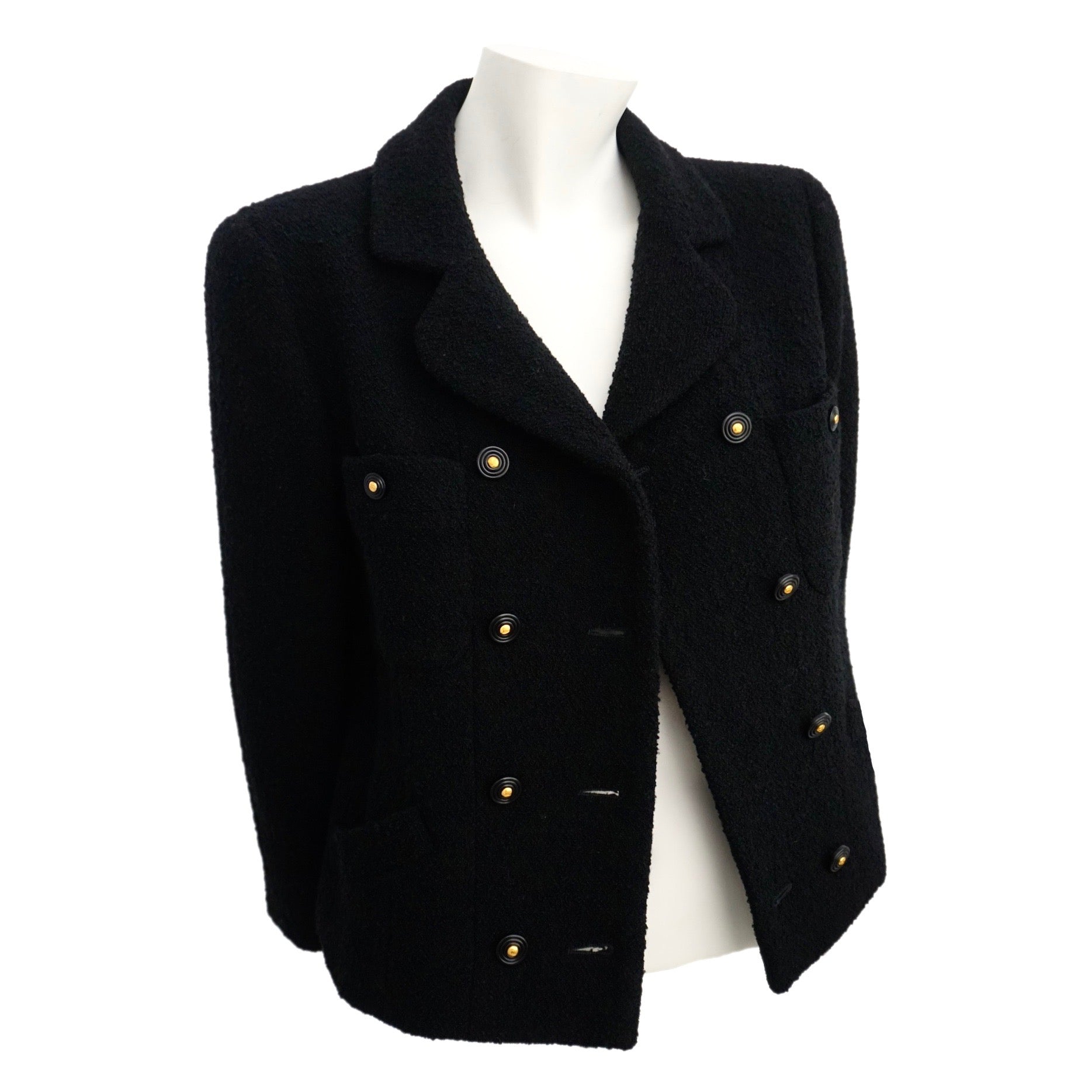 Chanel Vintage Classic Black Boclue Tweed Jacket – Classic Coco Authentic  Vintage Luxury