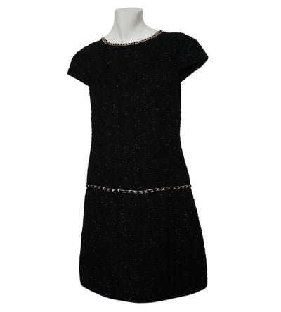 Chanel Black Boucle Tweed Runway Dress Size 38