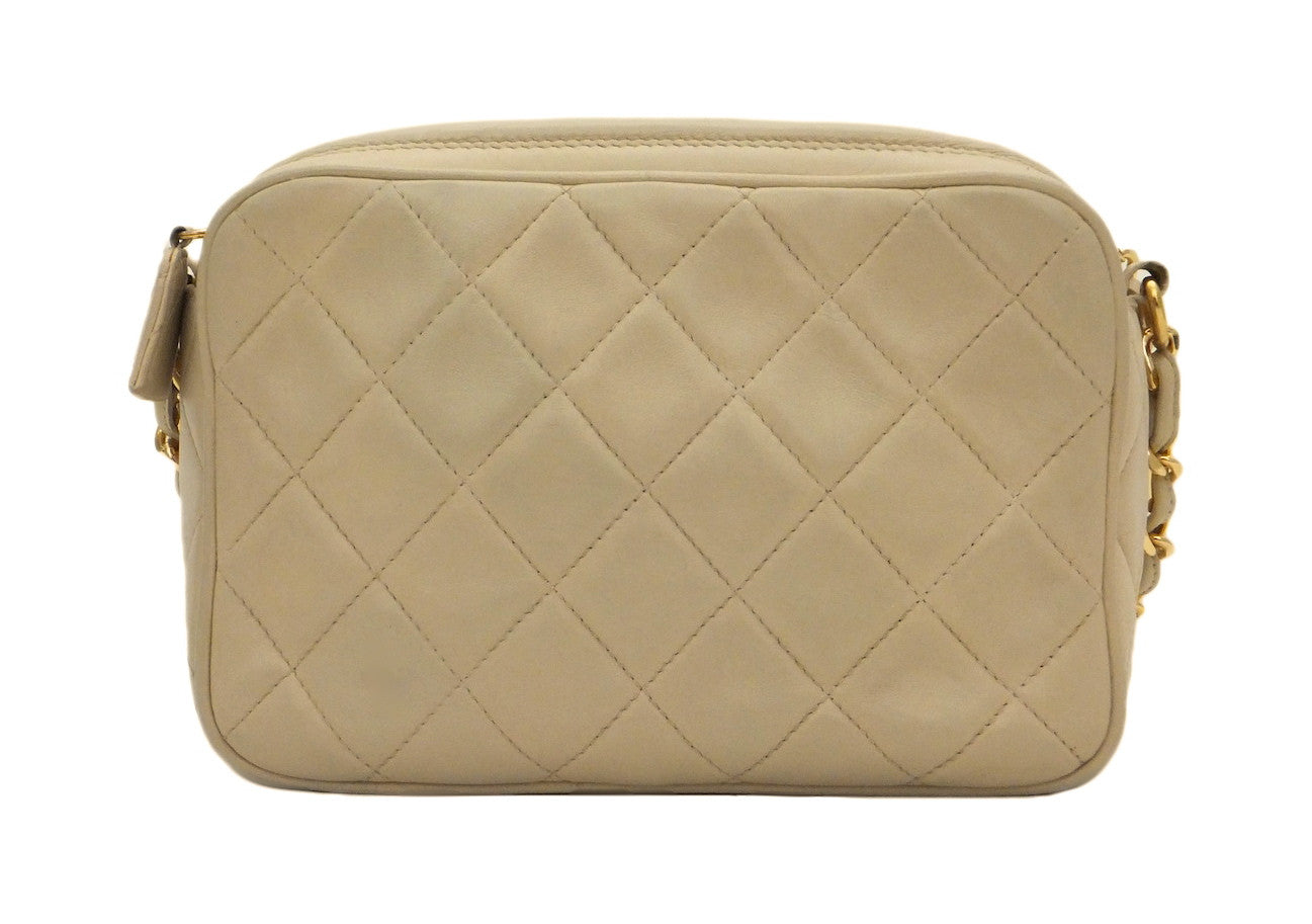 Authentic Chanel Vintage Beige Lambskin Classic Camera Bag
