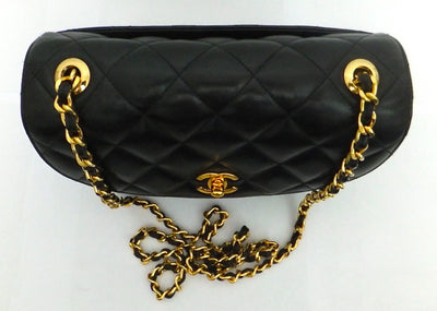 Authentic Chanel Vintage Black Labmskin Flapover