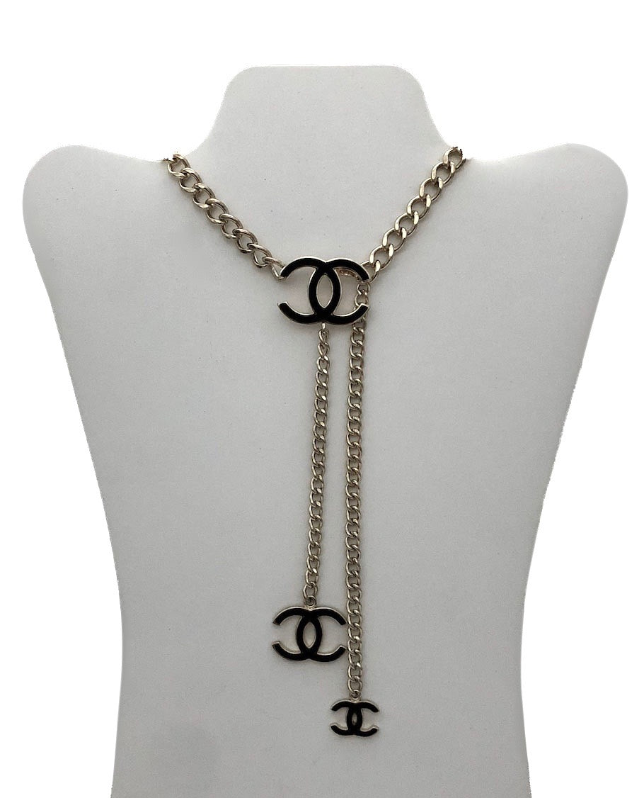 Chanel Black Enamel Brushed Gold Necklace