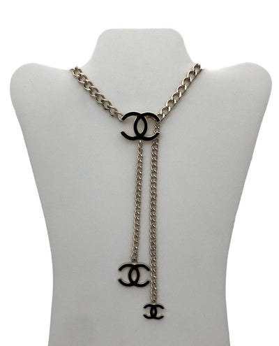 Chanel Black Enamel Brushed Gold Necklace