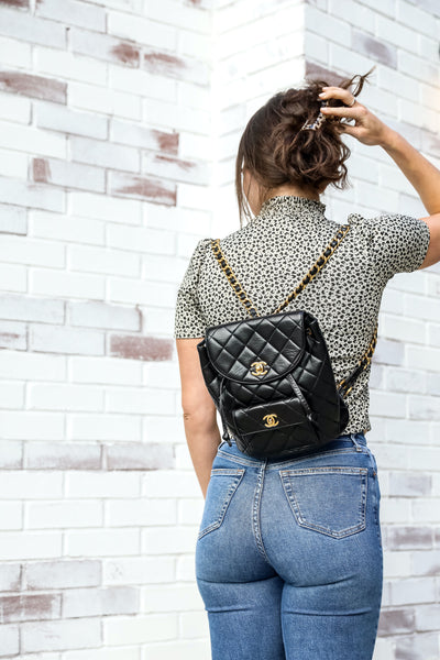 Chanel Vintage Black Lambskin Duma Backpack