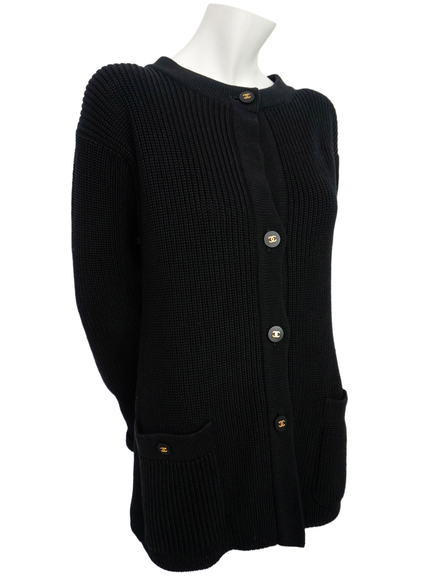 Authentic Chanel Classic Black Wool Blend Cardigan Sweater Jacket