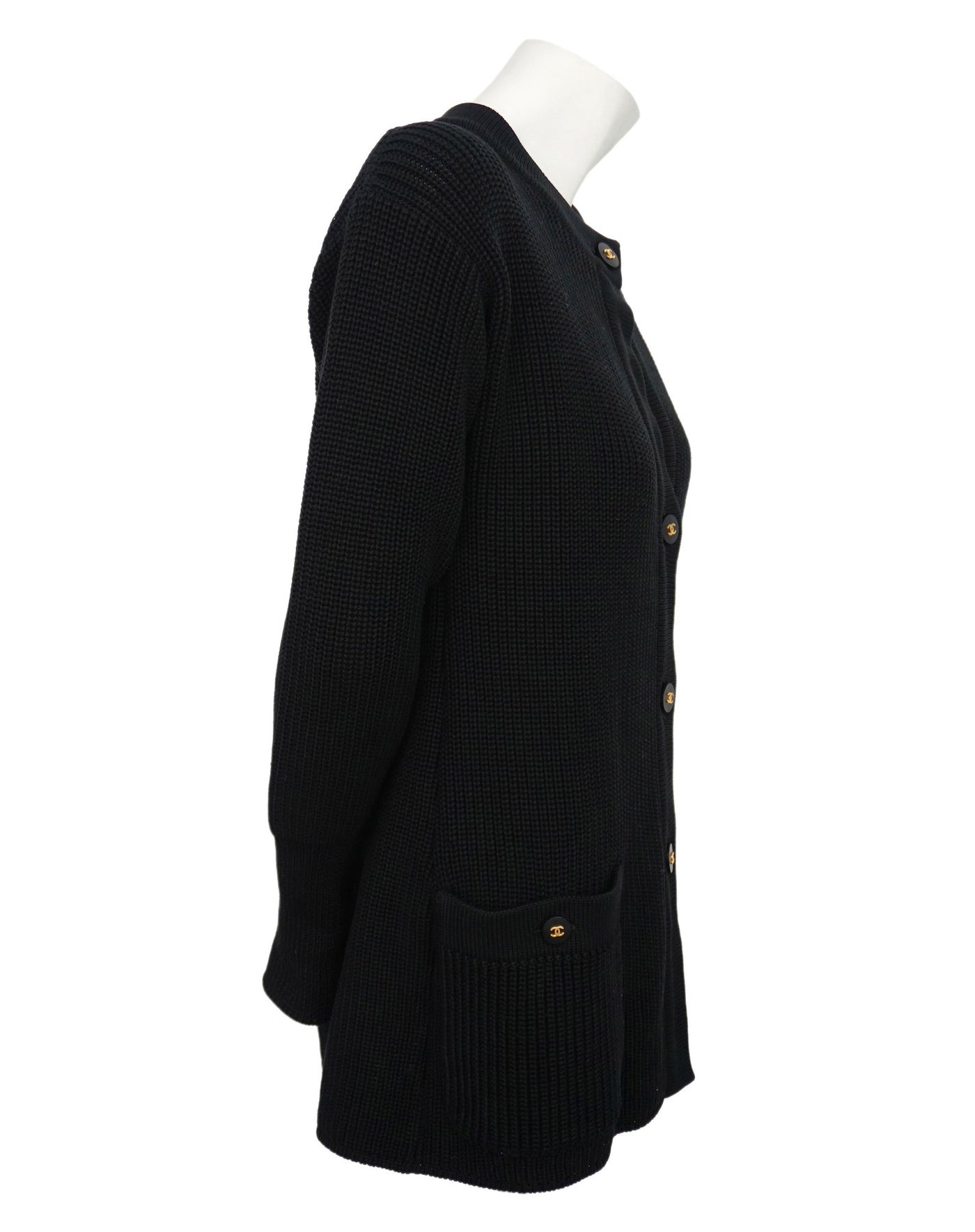 Authentic Chanel Classic Black Wool Blend Cardigan Sweater Jacket Size 36