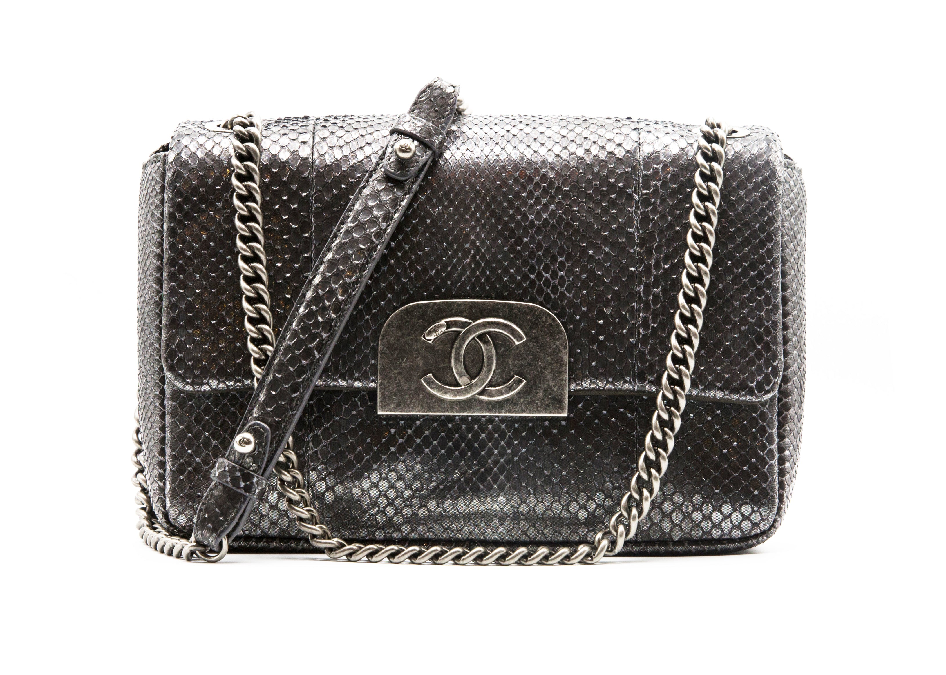 Chanel Grey Metallic Python Shanghai Bag – Classic Coco Authentic ...