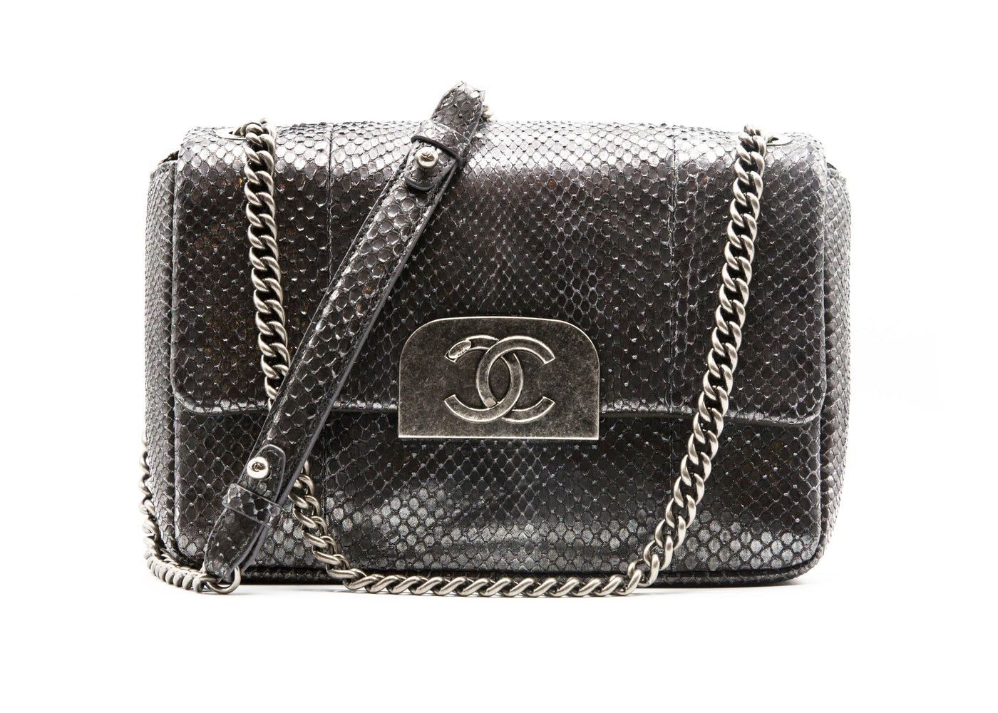 Chanel Grey Metallic Python Shanghai Bag