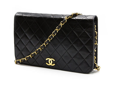 Chanel Vintage Black Lambskin Medium Classic Full Flap Bag