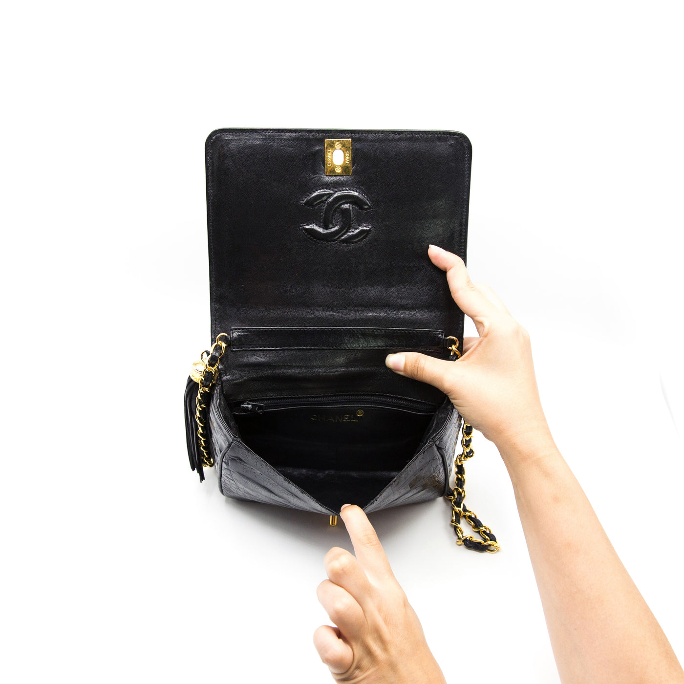 Chanel Vintage Black Alligator Rare Mini Flap Bag