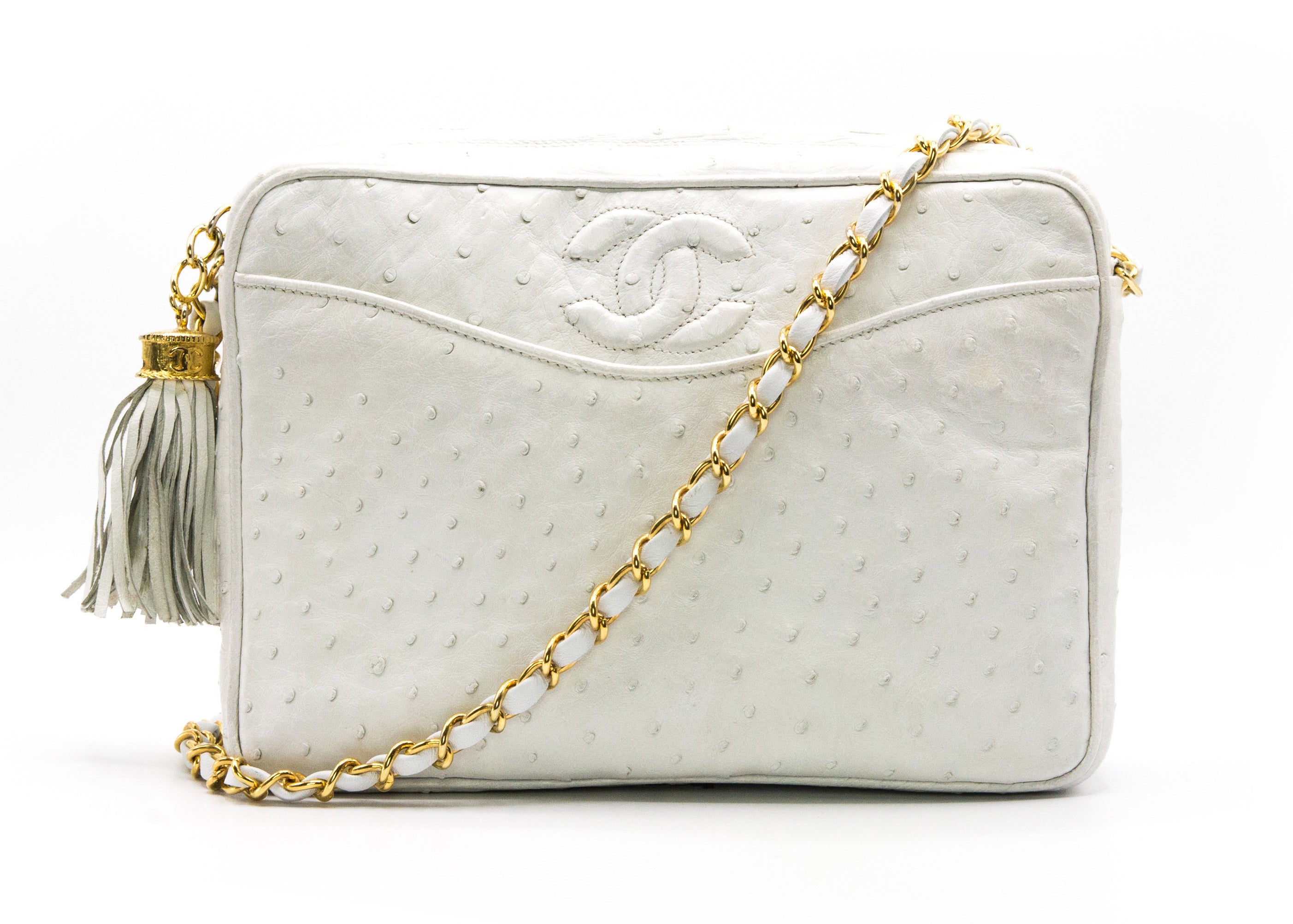 Chanel Vintage White Ostrich Camera Bag – Classic Coco Authentic