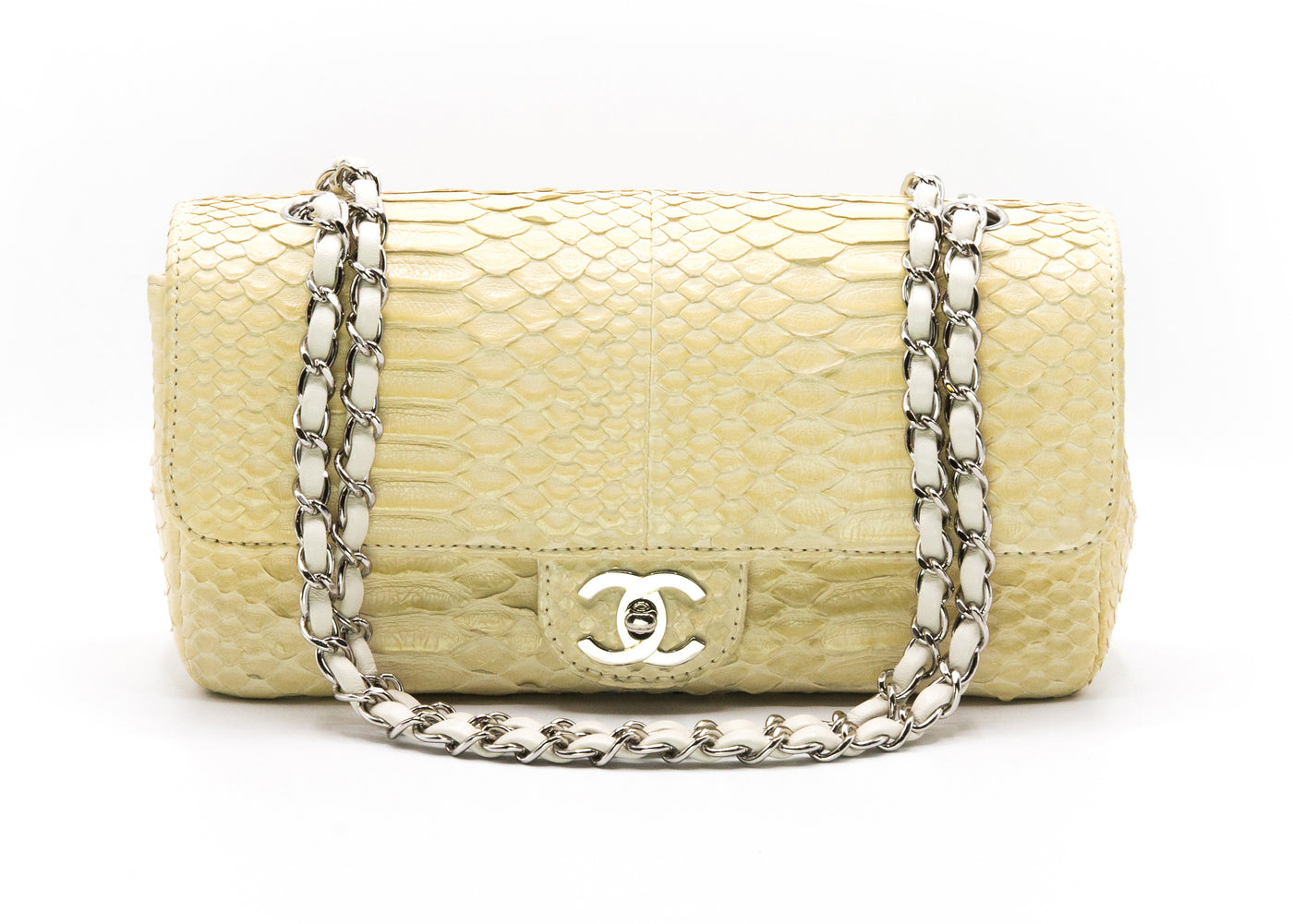 Chanel Bone White Python 2.55 10” Single Flap Bag – Classic Coco Authentic  Vintage Luxury