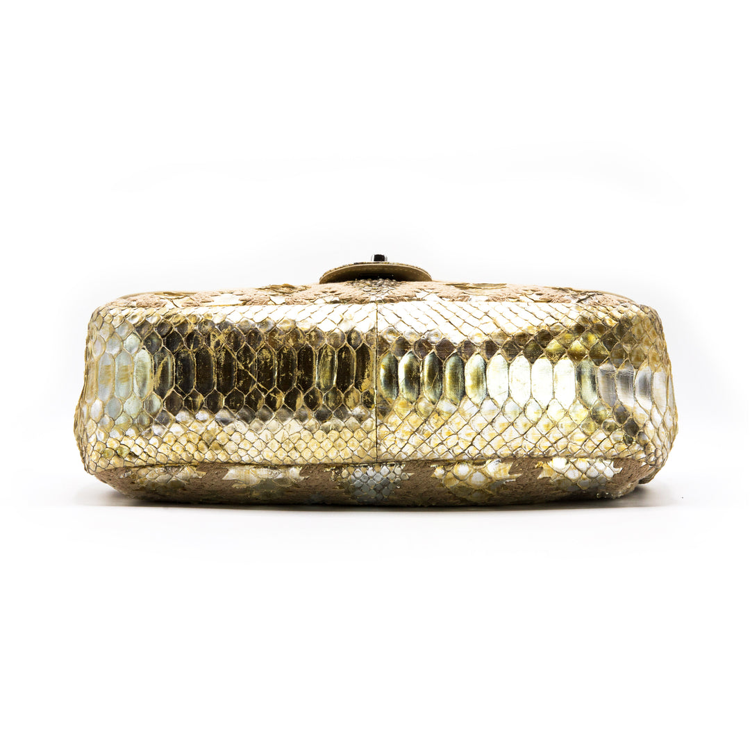 Chanel Gold Metallic Python & Crochet Rare Jumbo Flap