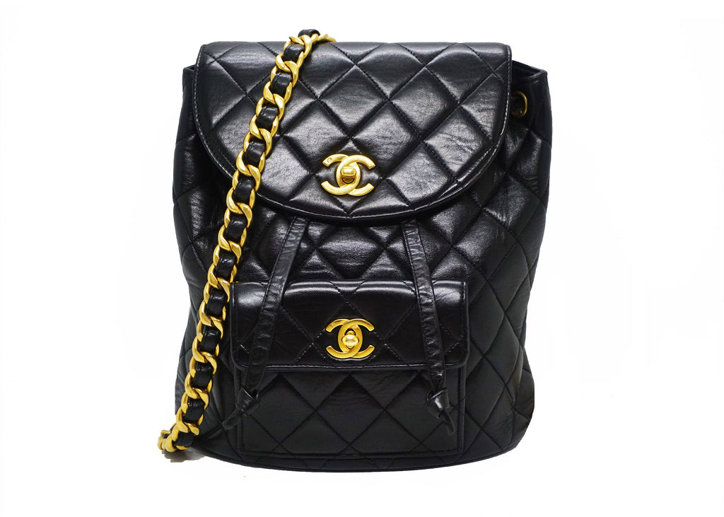 chanel vintage large 2.55 leather backpack Chanel Vintage Black Lambskin Duma Backpack – Classic Coco Authentic Vintage Luxury