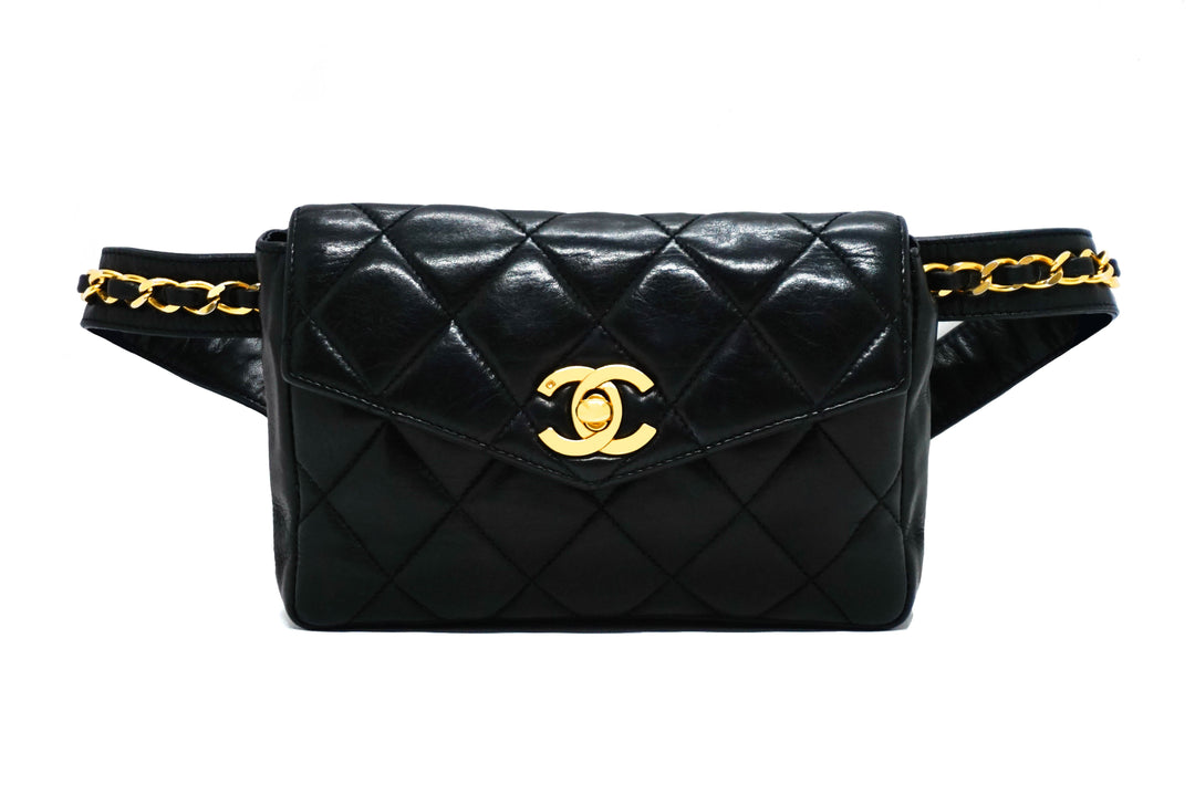 Chanel Vintage Black Lambskin Belt Bag Classic Coco Authentic Vintage Luxury Chanel Vintage Black Lambskin Belt Bag Classic Coco Authentic Vintage Luxury