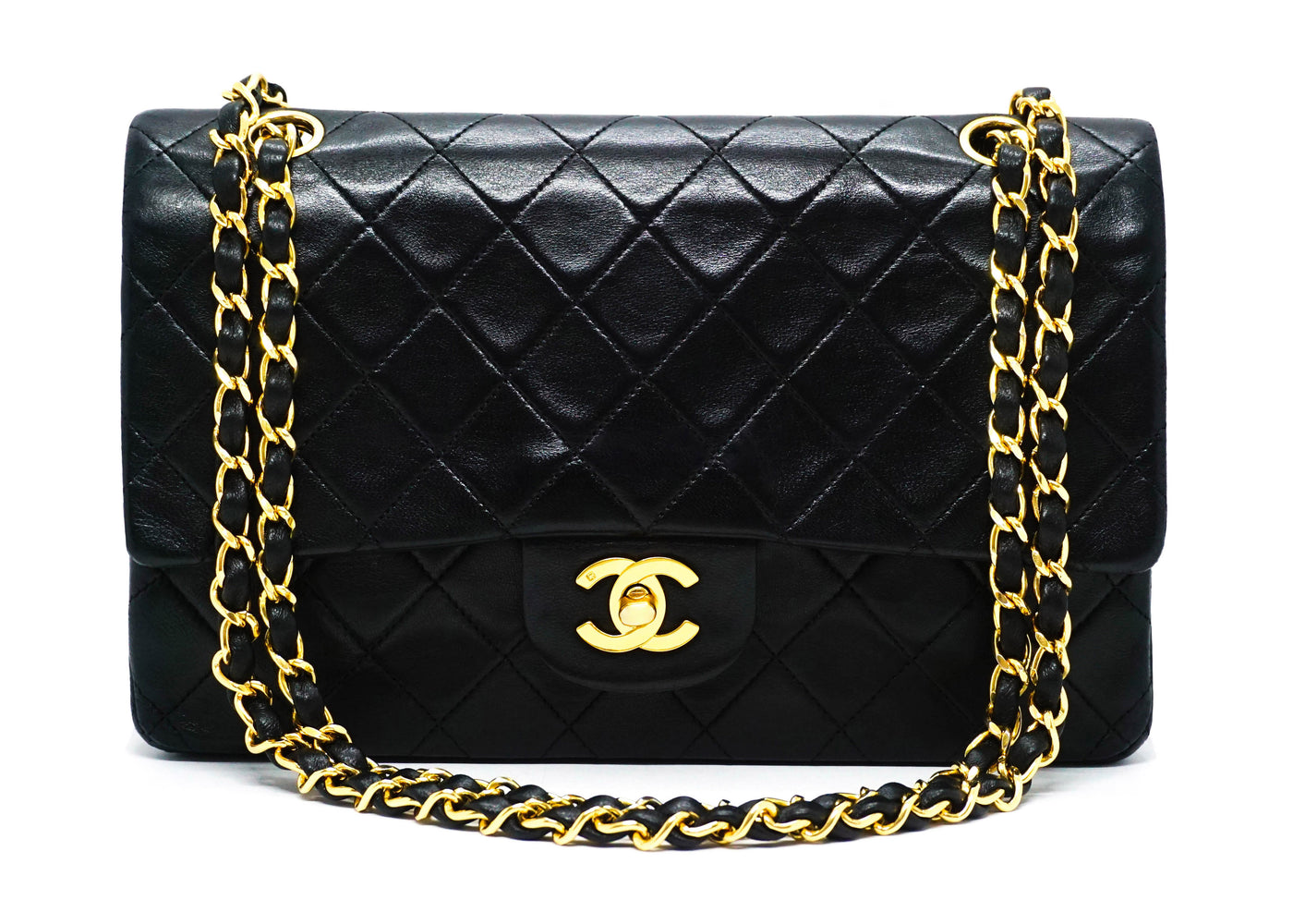 Chanel Vintage Black Lambskin Medium Classic 2.55 10” Flap Bag