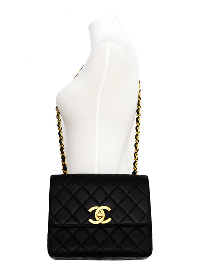 Chanel Vintage Rare Black Lambskin XL CC Flap Bag