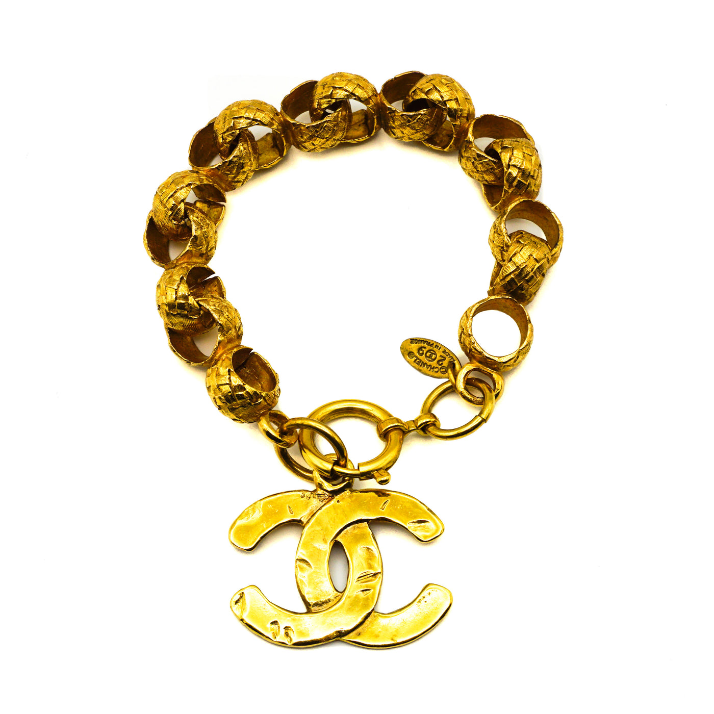 Chanel Vintage Rare Quilted Logo Charm Bracelet