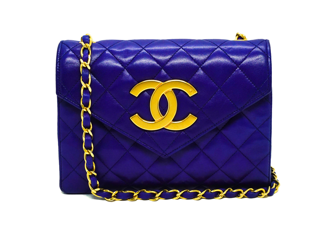 Chanel 21S Electric Blue Lambskin Mini Classic Flap with Champagne Gold  Hardware 
