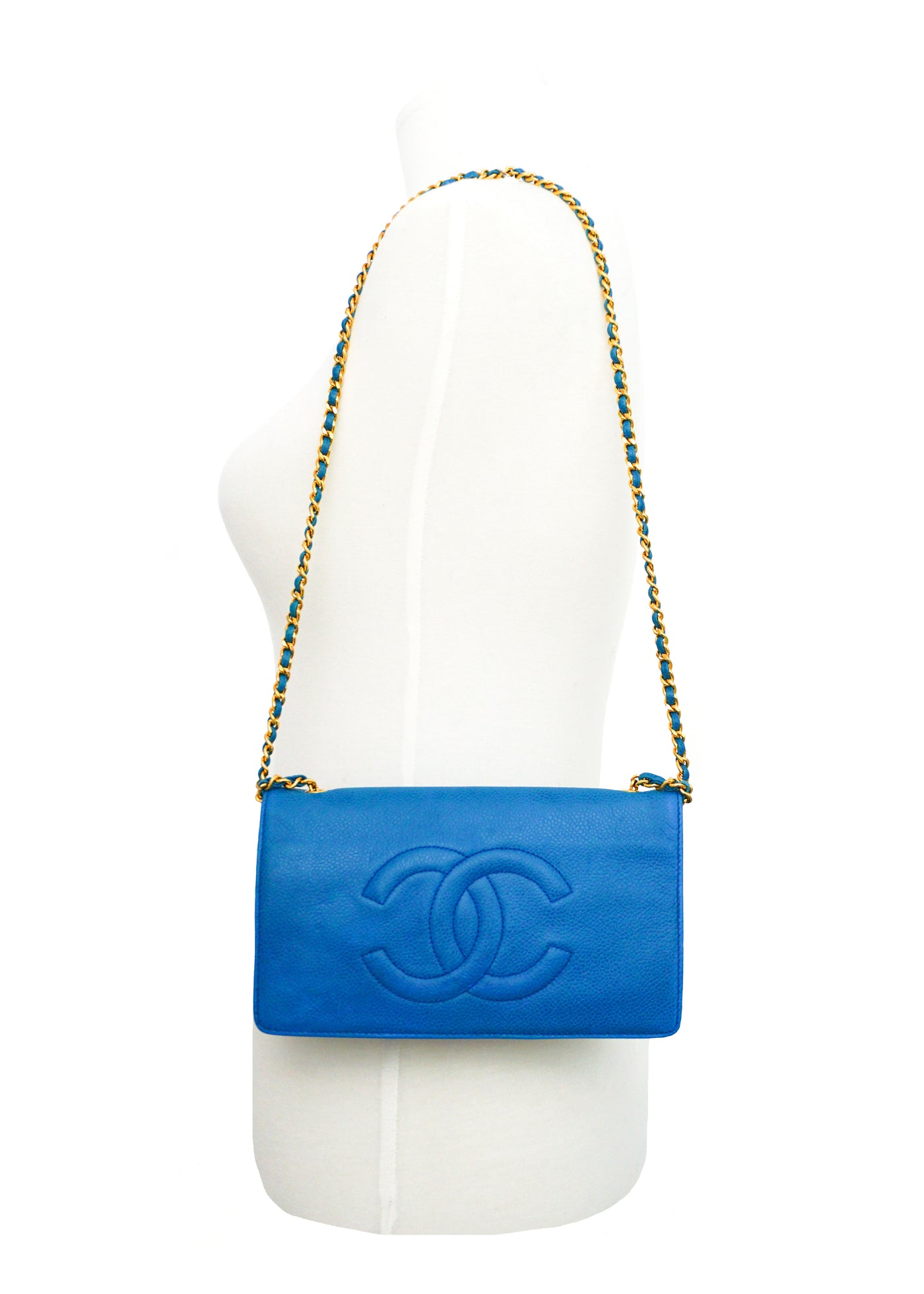 Chanel Vintage Rare Blue Caviar Wallet on Chain (WOC)