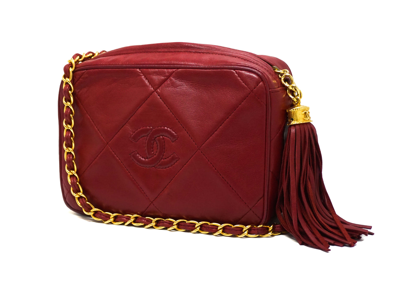 Chanel Vintage Rare Red Lambskin Classic Camera Bag