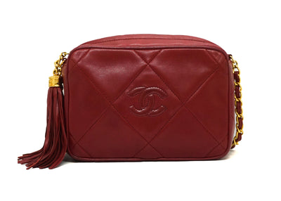 Chanel Vintage Rare Red Lambskin Classic Camera Bag