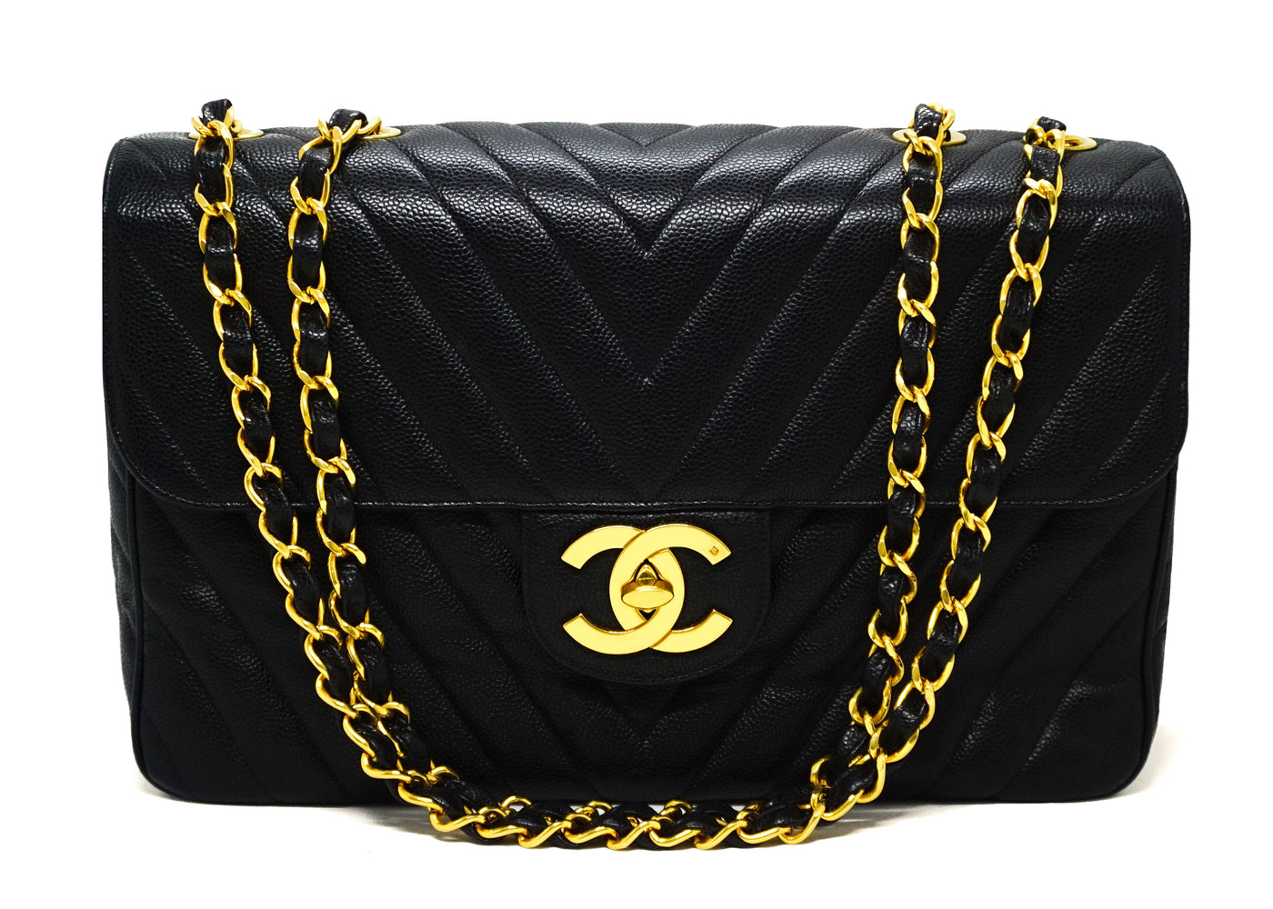 Chanel Vintage Jumbo Single Flap in Black Caviar with 24K Gold Hardware -  SOLD