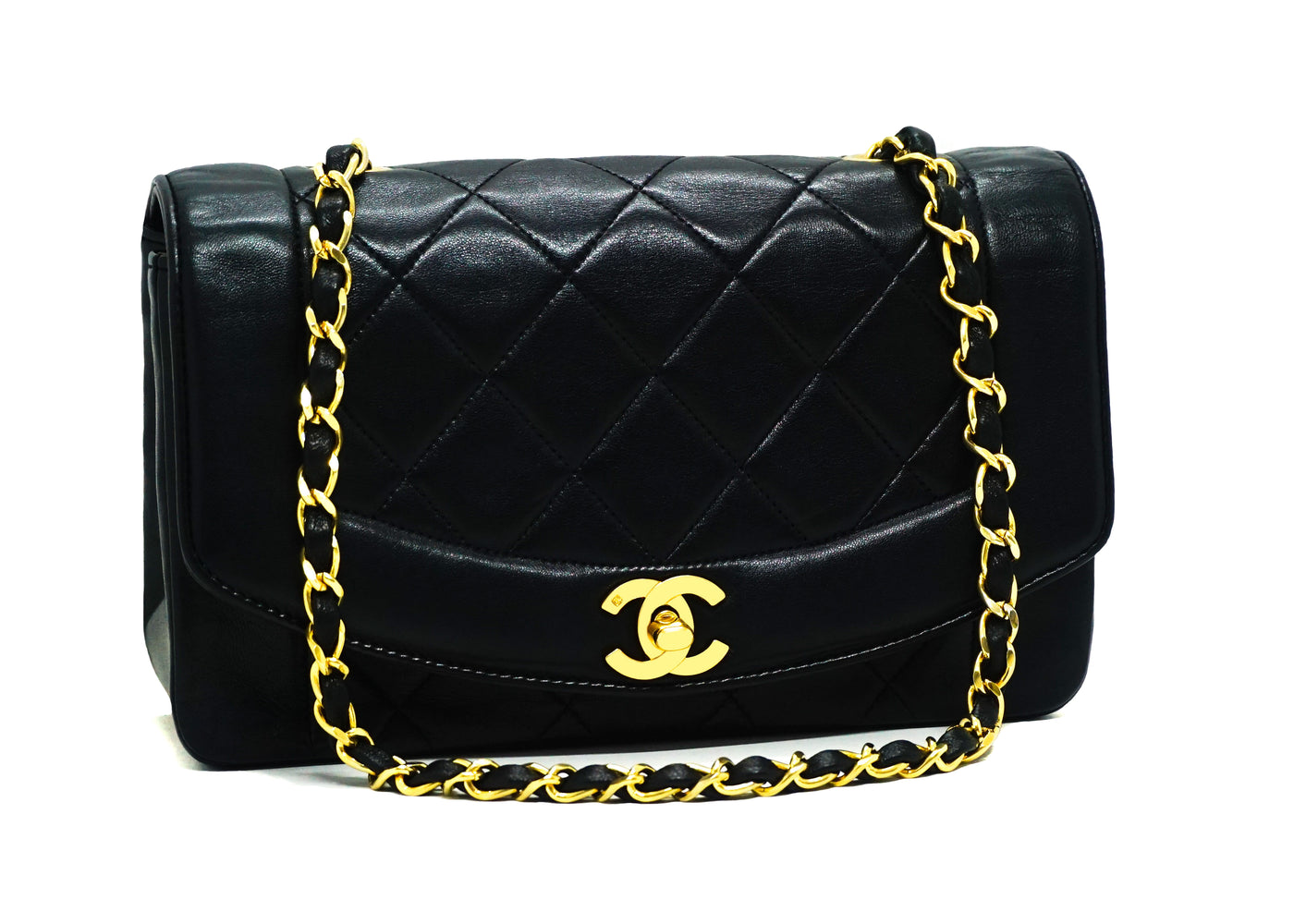 Chanel Vintage Black Lambskin Diana Flap Bag