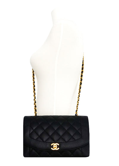 Chanel Vintage Rare Black Caviar Diana Flap Bag