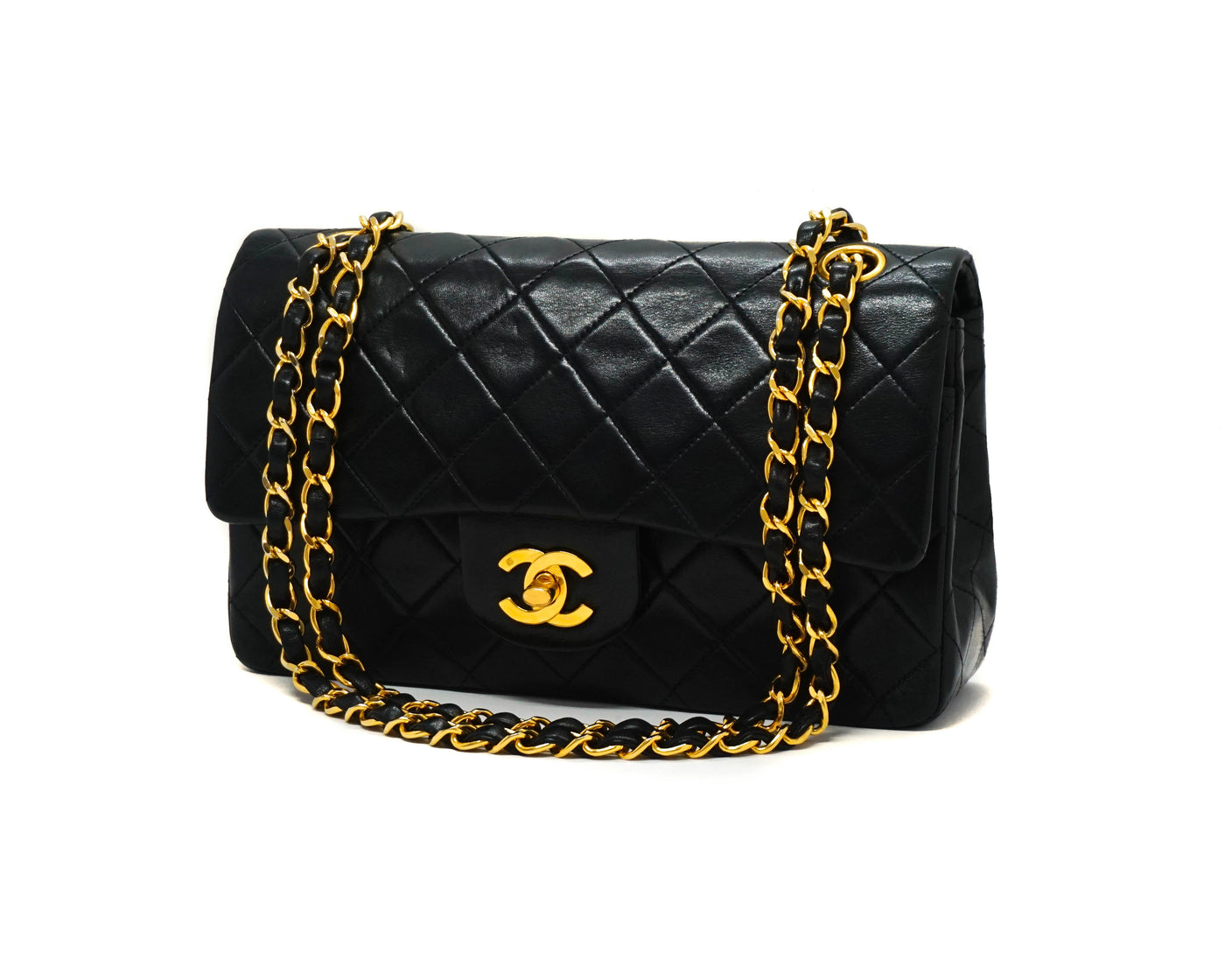 Vintage CHANEL Classic Black Quilted Lambskin Small Single Flap Bag 