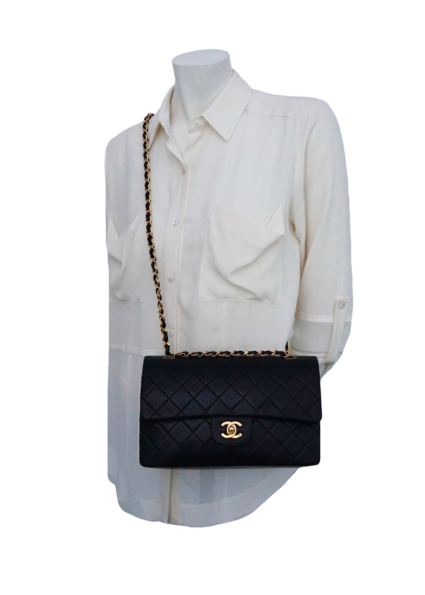 Chanel Vintage Black Lambskin Medium Classic Flap Bag
