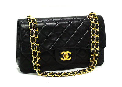 Chanel Vintage Black Lambskin Small Classic Double Flap Bag