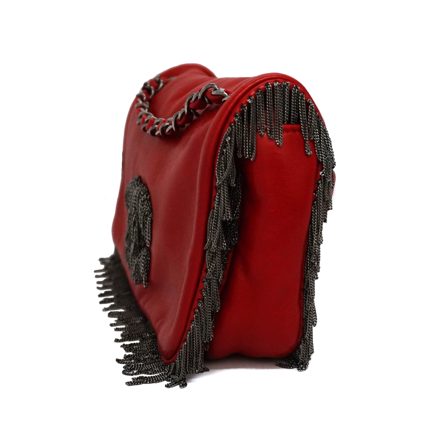 Chanel Red Calfskin Rare Fringe Flap Bag